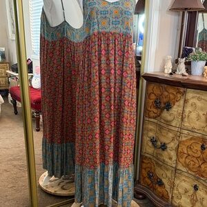 Bohemian Patterned Maxi Dress in Red and Blue
